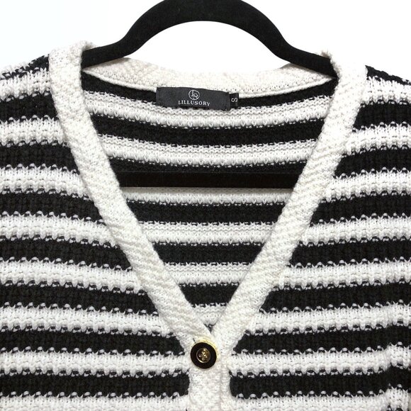 Lillusory Black White Striped V-neck Long Sleeve Sweater Top S - Picture 4 of 7